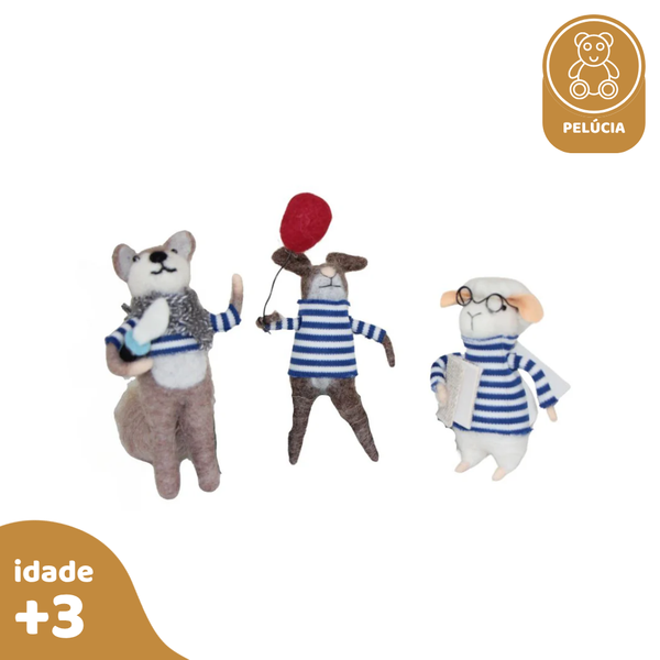 Kit Animais 3 pcs, de Feltro de Lã