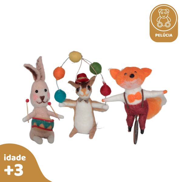 Kit Animais de Circo 3 pcs, de Feltro de Lã