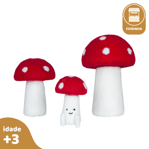 Kit Cogumelos 3 pcs, de Feltro de Lã