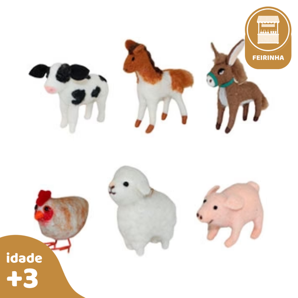 Kit Animais da Fazenda 6 pcs, de Feltro de Lã