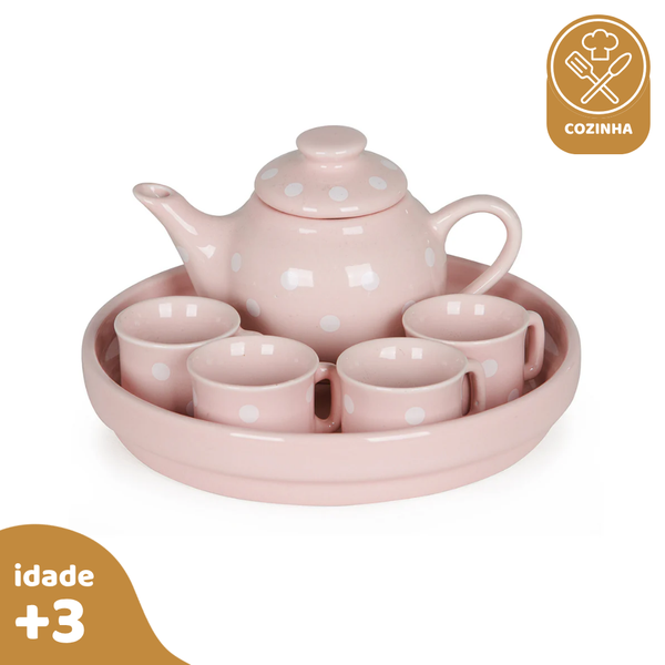 Kit Jogo de Chá Rosa, de Porcelana