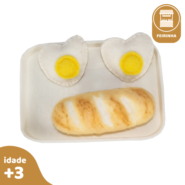 Kit Pão e Ovos 4 pcs, de Feltro de Lã